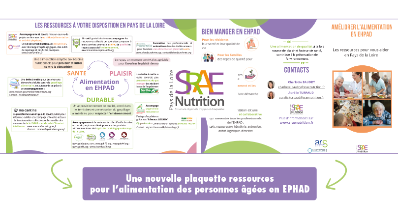 La SRAE Nutrition Pays de la Loire vous propose de découvrir son nouvel outil d'accompagnement aux EHPAD, une plaquette d'aide pour l'alimentation des seniors !