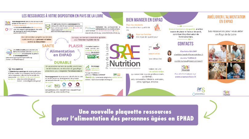 La SRAE Nutrition Pays de la Loire vous propose de découvrir son nouvel outil d'accompagnement aux EHPAD, une plaquette d'aide pour l'alimentation des seniors !
