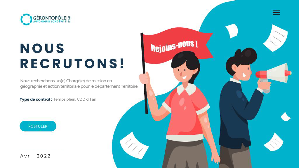 Le Gérontopôle des Pays de la Loire est à la recherche de sa/son futur chargé(e) de mission géographie et action territoriale pour le département Territoire !