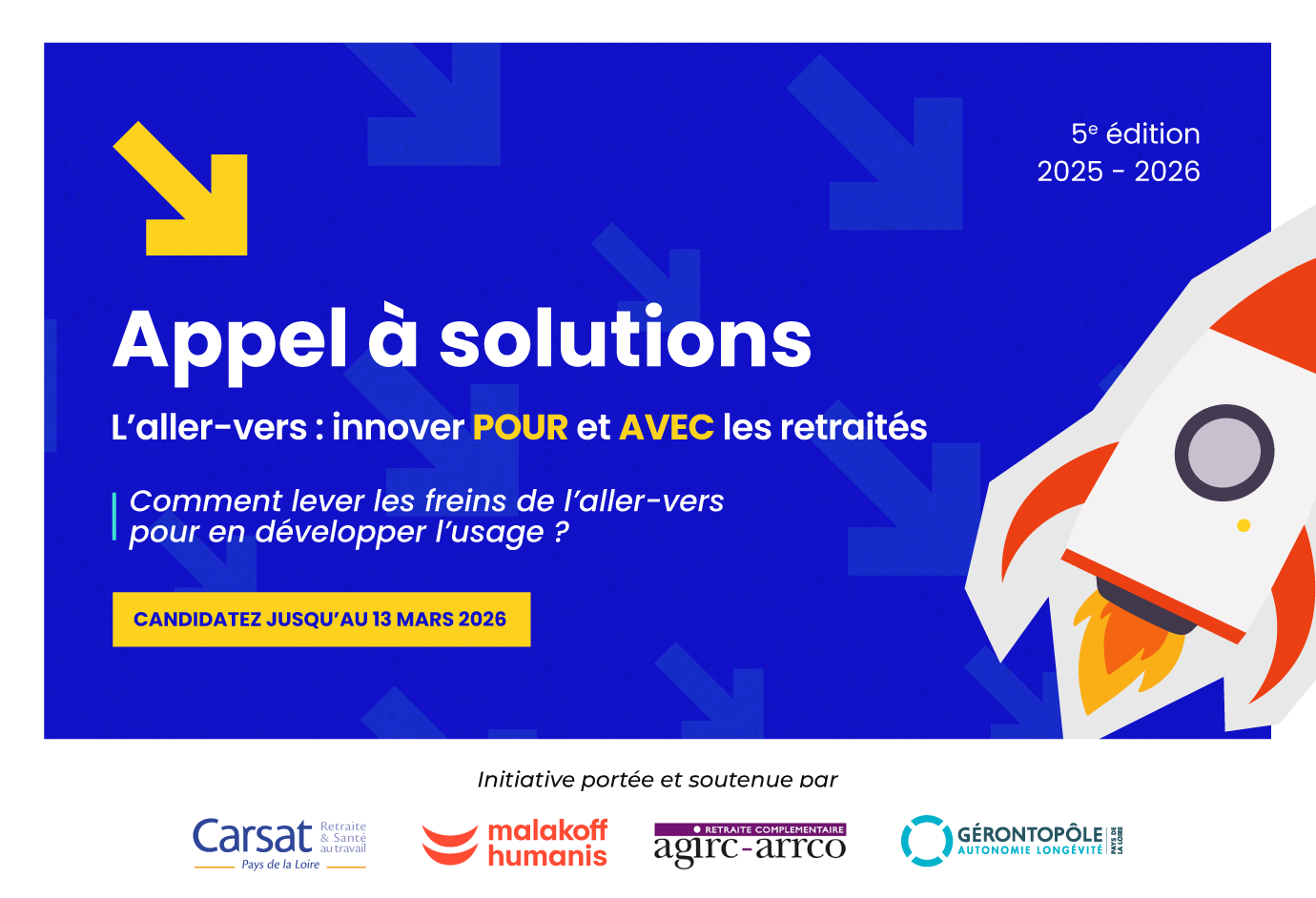 Découvrez dès maintenant la 5ème édition de l'appel à solutions lancé par le Gérontopôle des Pays de la Loire, Malakoff Humanis et la Carsat des Pays de la Loire !