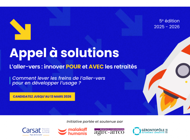 Découvrez dès maintenant la 5ème édition de l'appel à solutions lancé par le Gérontopôle des Pays de la Loire, Malakoff Humanis et la Carsat des Pays de la Loire !
